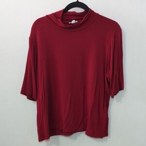 Tribal Jeans Red Mock Neck Top Elbow-Length Sleeves Flowy Women's Size XL